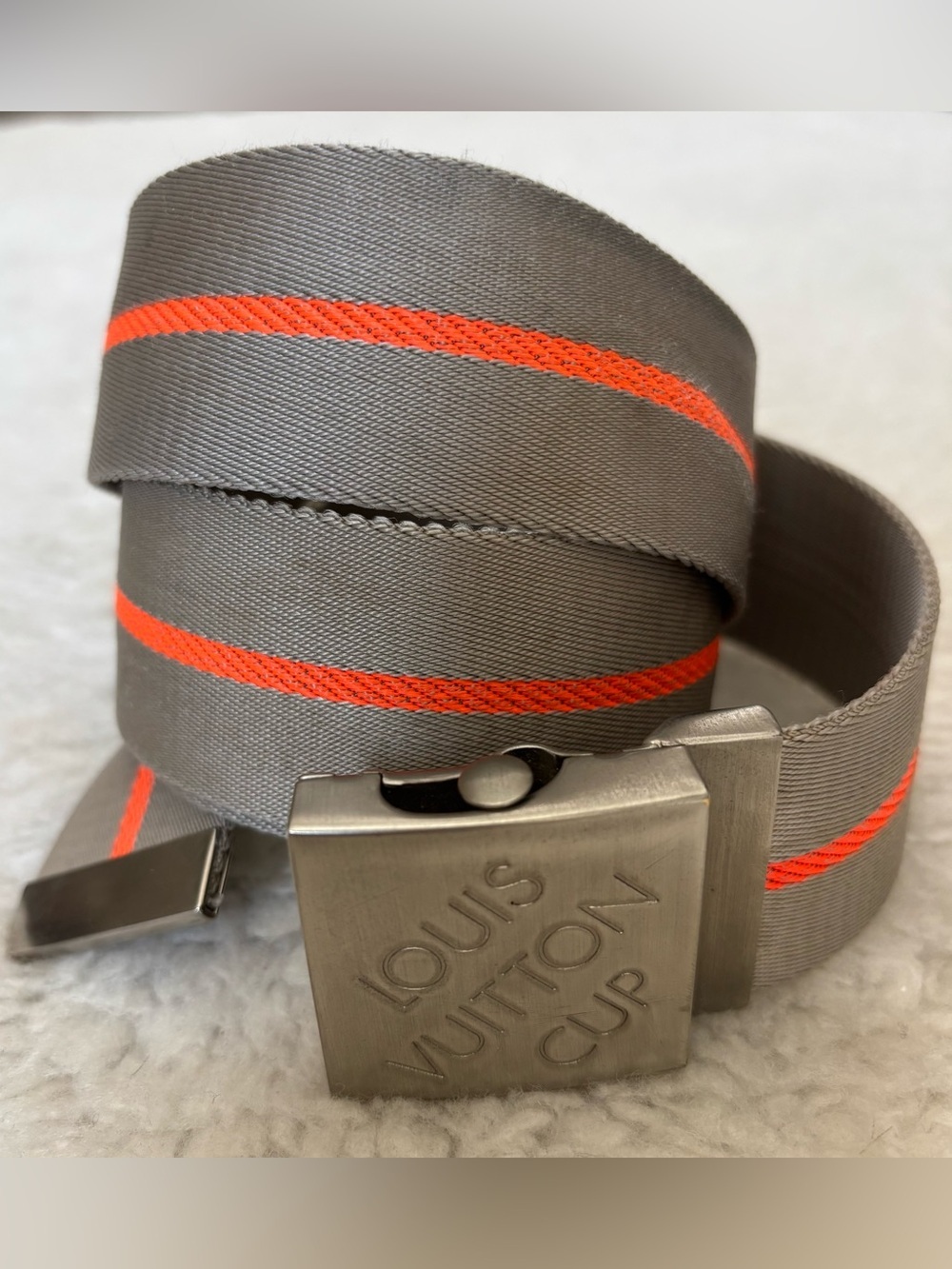 Louis Vuitton Cup Nylon Gray/Orange Adjustable Belt